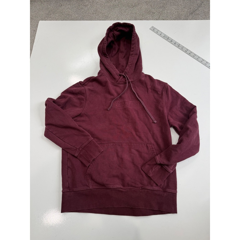 American Eagle Mens Maroon Burgundy Embroidered Box Logo Pullover Hoodie Medium